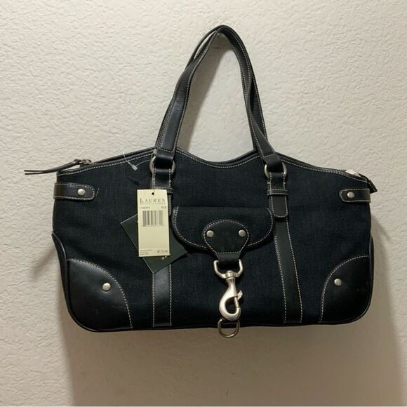 New vintage Ralph Lauren shoulder bag canvas coated leather black $172